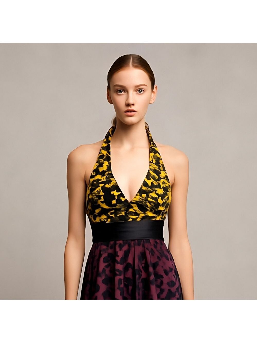 Express Purple Yellow Silk Chiffon Halter Top Size 0